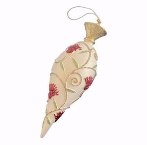 Vintage Venetian Style Floral Glass Christmas Ornament Pink Gold Handcrafted 6”